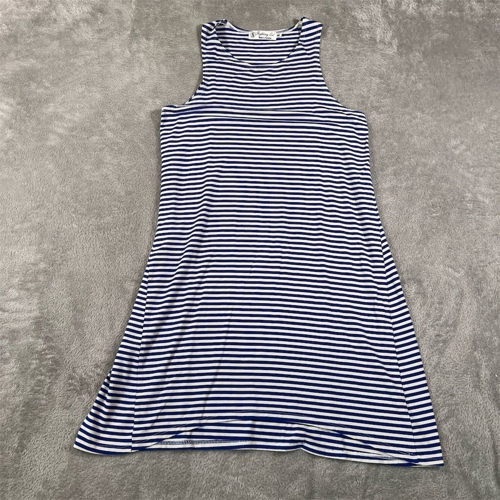 Fighting Eel Hawaii Knee Length Dress Women's S Blue & White Striped Sleeveless